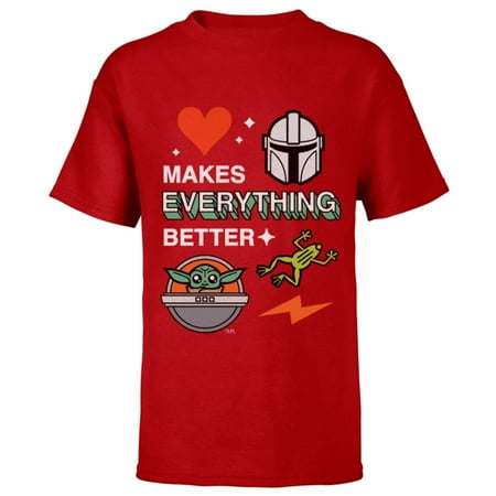 Star Wars The Mandalorian Grogu Love Makes Everything Better - Short Sleeve T-Shirt for Kids - Customized-Red