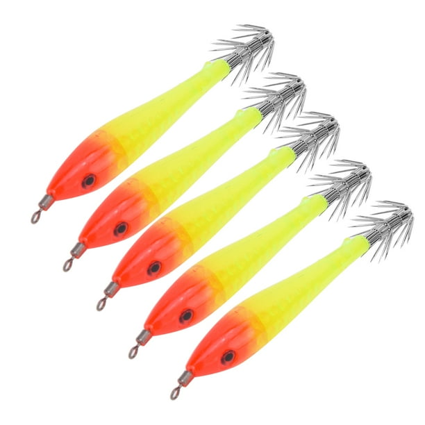 Señuelos de pesca con anzuelo de calamar, 5 piezas de señuelos de calamar luminosos, señuelos de pesca luminosos, señuelos de pesca de los mejores materiales
