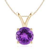 ANGARA Natural V-Bale Round 2.45 ct Amethyst Solitaire Pendant in 14K Yellow Gold for Women (Size-9mm) | February Birthstone, Birthday, Anniversary, Jewelry Gift for Women | Natural Amethyst Necklace