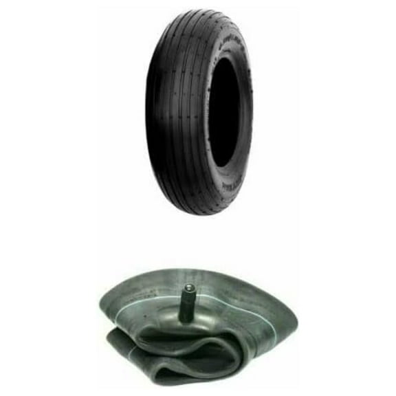 4.80/4.00-8 Wheelbarrow Tire & Tube - Lawn Garden Cart Replacement - Heavy Duty Ribbed Tire with Inner Tube - Universal Fit for Wheelbarrows & Trailers