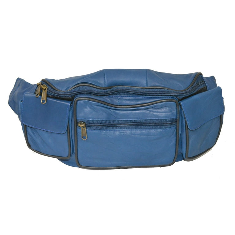 Leather Unisex Fanny Pack Belt Waist Pouch Hip Travel Purse Blue