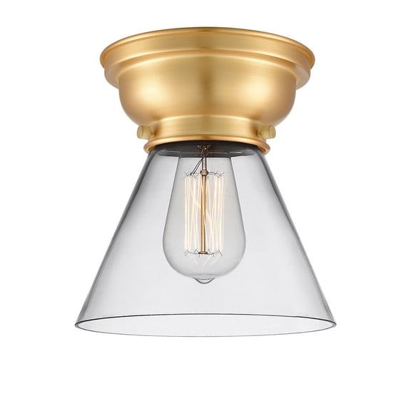 623-1F-SG-G42 Innovations Lighting Cone - 1 Light Flush Mount In Industrial Style-7.4 Inches Tall and 7.75 Inches Wide-Satin Gold Finish-Clear Glass