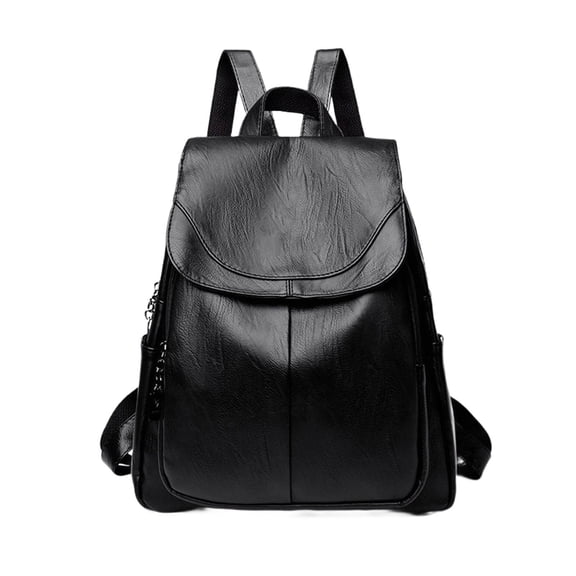 Faux Leather Backpack Elegant Flap Fashion Casual Rucksack Adjustable Strap Anti Theft Daypack For Daily Commuting Travel(Dark Black-33Cm)