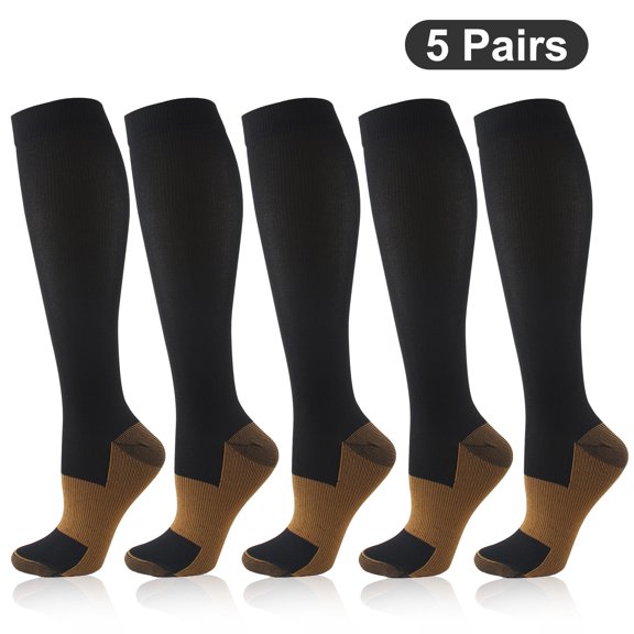 LineYDI 5 Pairs Copper Compression Socks High Sport Knee High Compression Socks Improves Circulation, Reduces Swelling & Pain, XXL