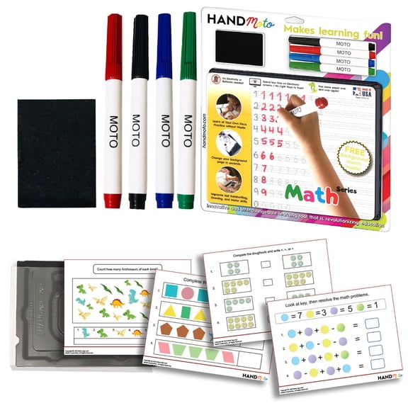 HandMoto Dry-Erase Learning Board, 4 Markers, 10 Activity Sheets - Math Series