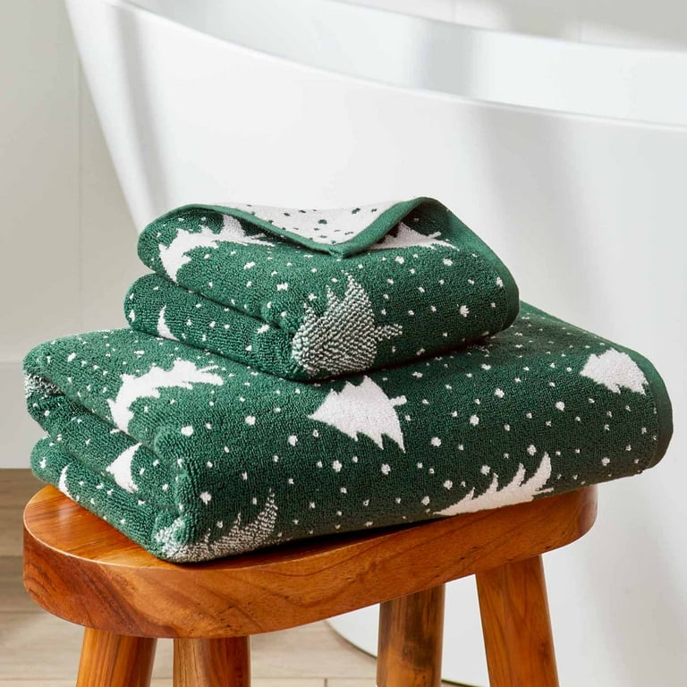 Better Homes Gardens Holiday 2PK Bath Towel Set Green Christmas Tree Walmart
