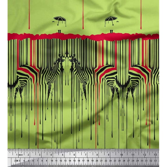 Soimoi Green Cotton Duck Fabric Umbrella & Wild Animal Skin Printed Craft Fabric by The Yard 56 Inch Wide