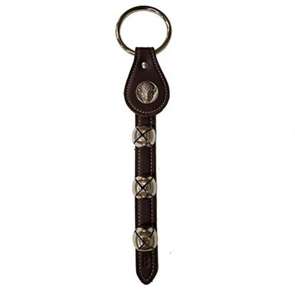 Buffalo Head Charm Dark Brown Leather Strap Sleigh Bell Door Hanger Made in USA