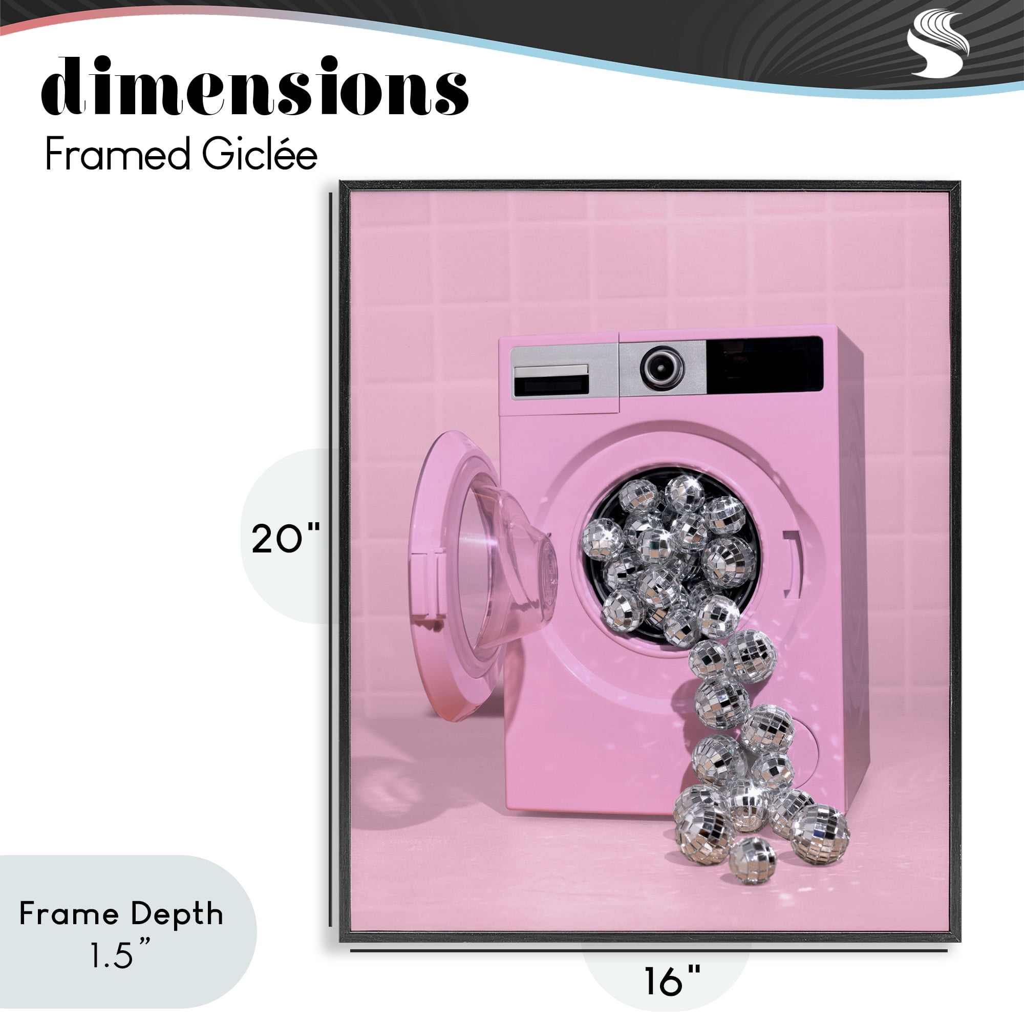 Stupell Industries Disco Laundry Machine over Pink Black Framed Giclee Art, design by LISH Creative