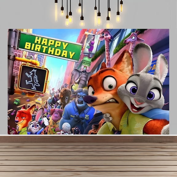 Zootopia Happy Birthday Anime Cartoon Theme Backdrops Banner Birthday Party Decor Supplies(5x3ft)