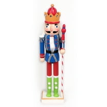 14" Candy Themed Nutcracker Figure Blue Jacket – New Design - Hand painted wooden Christmas Decorations in modern fluorescent décor colors. King figure with candy themed accessories.