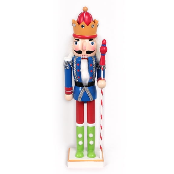 14" Candy Themed Nutcracker Figure Blue Jacket – New Design - Hand painted wooden Christmas Decorations in modern fluorescent décor colors. King figure with candy themed accessories.