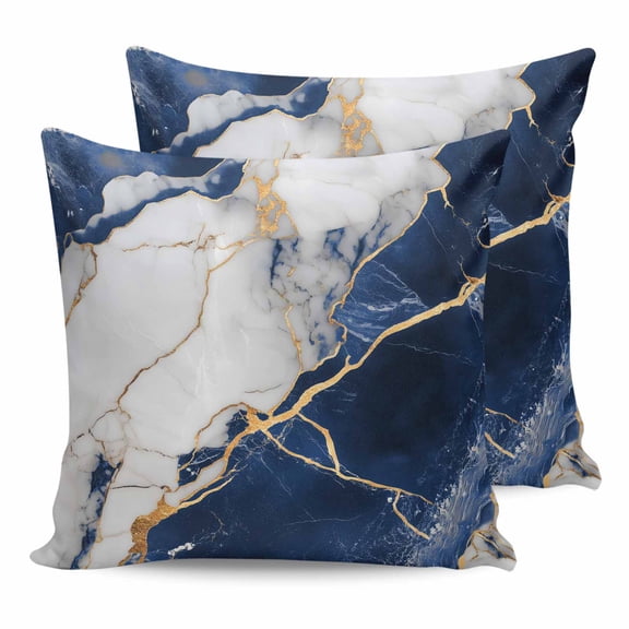 20x20 Pillow Covers Set of 2, Marble Navy Blue Throw Pillow Covers Decorative Couch Cushion Case, Abstract Gold White Brick Stone Motif Microfiber Square Pillowcases for Bedroom Car Living Room