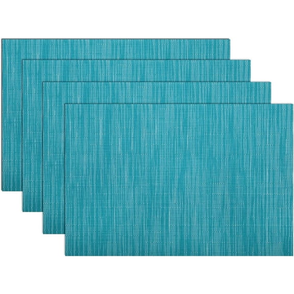 Teal Blue Woven Vinyl Placemats Set of 4, 18 x 12 Inch PVC Coated Polyester Place Mats for Kitchen Dining Table, Indoor Outdoor Decor