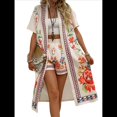 thumbnail image 2 of Bohemio Floral de Corta para Mujer, Talla Grande, con Abertura Frontal, Conjunto de 2 Piezas para Verano Rojo Albaricoque S, 2 of 8
