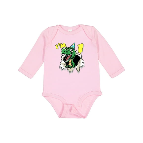 Inktastic I'm One Dinosaur Boys or Girls Long Sleeve Baby Bodysuit