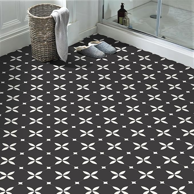 MORCART Peel and Stick Floor Tile Star Waterproof Vinyl Flooring DIY Flooring for Bathroom, Kitchen, Fireplace, Pet House, Stairs, Bedrooms, Wall, Store(20PCS,7.87" x 7.87",black)