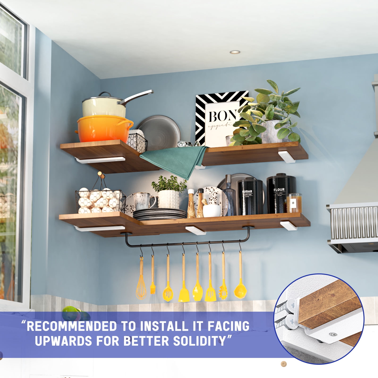 6 Pack Heavy Duty Shelf Bracket, 10 inch Floating Shelf Brackets(1/5"-Thick) White Metal Wall Shelf Support Brackets, Holds 160+lb
