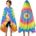 thumbnail image 3 of Colorful Tie Dye Mandala Pattern Hooded Bath Towel，60"x35" for Ages 3 To 12 Kids, Quick Dry Lightweight Soft Microfiber Hood Beach Towel Cover Up for Kids, 3 of 7