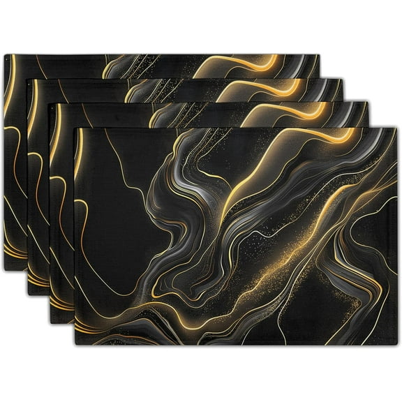 Black and Gold Placemats - Marble Place Mats Set of 4 Modern Placemats 12x18 for Dining Kitchen Farmhouse