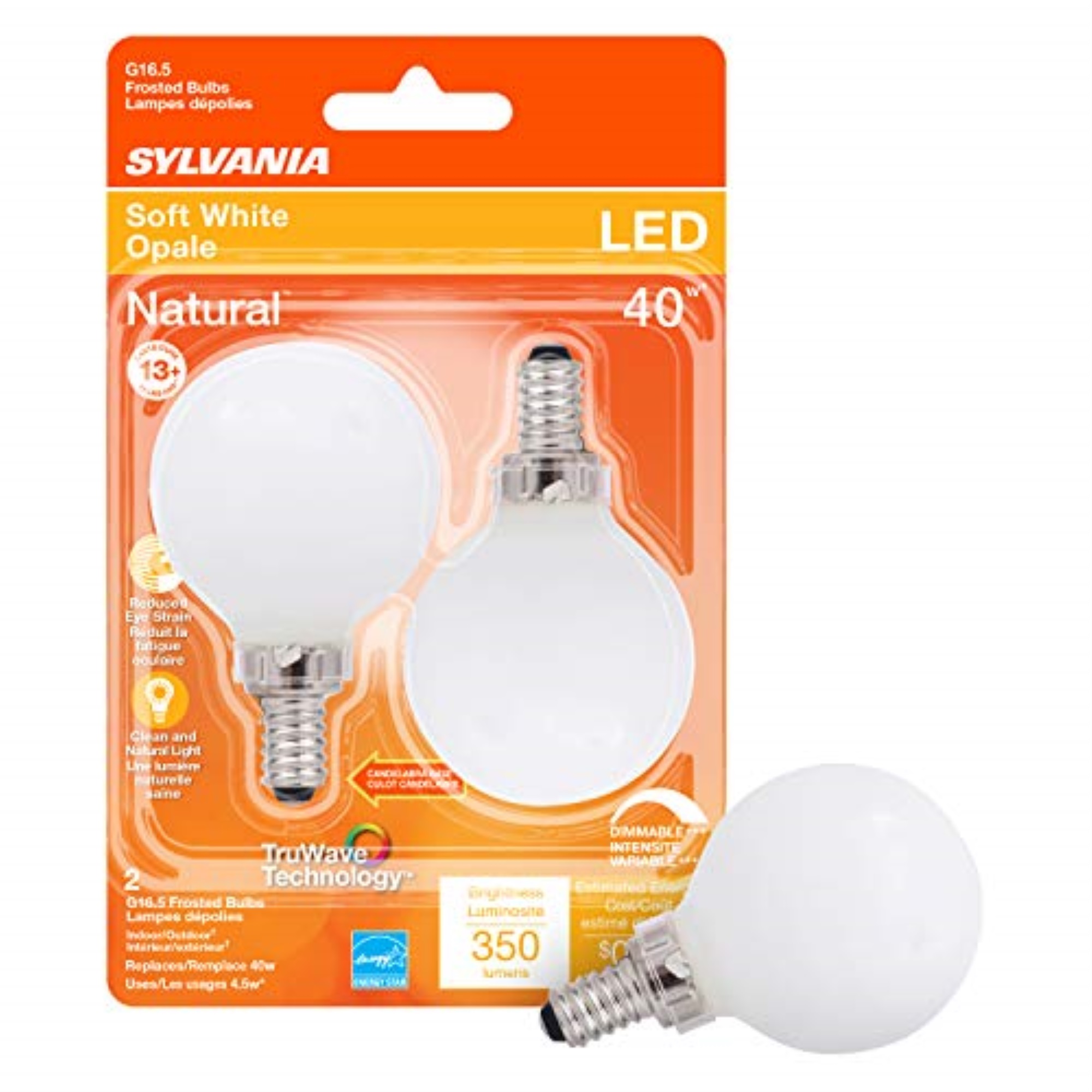 3005248 LED G16.5 E12 SW 40W 2PK Sylvania Natural G16.5 E12 (Candelabra