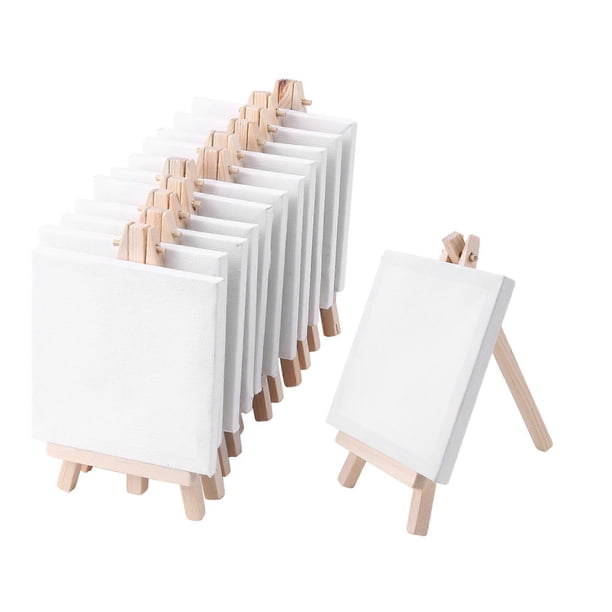 4 By 4 Inch Mini Canvas And 8*16cm Mini Wood Easel Set For Painting Drawing School Student Artist S