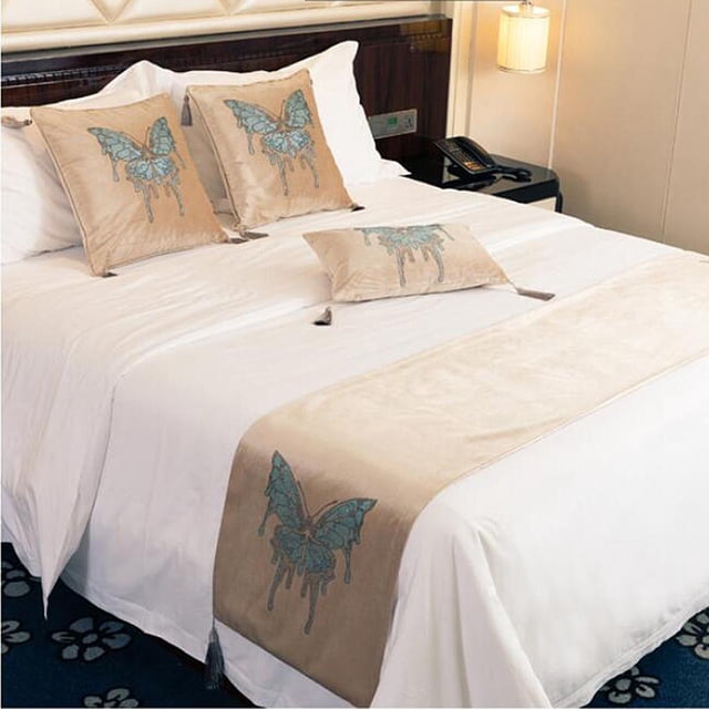 Color sólido, suave, sin decoloración, moderno , ropa , bufanda, protección, 45x180cm para cama de 180cm Beige Macarena Bed Runner