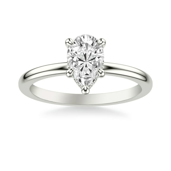 Eloya Jewel Pear Cut Moissanite Ring for Women - 1.92 Ct Hidden Halo Solitaire Design - 14K White Gold Plated Jewelry - Engagement Wedding Ring for Her - Beautiful Classic Handmade Rings