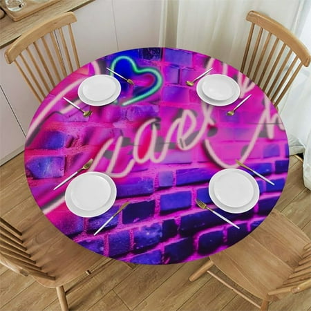 

BCIIG Hearts Neon Sign Brick Wall Round Table Cover Stain Resistant Washable Indoor Outdoor Tablecloth Kitchen Dining Wedding Parties Picnic Farmhouse 100% Polyester Fiber 46-50