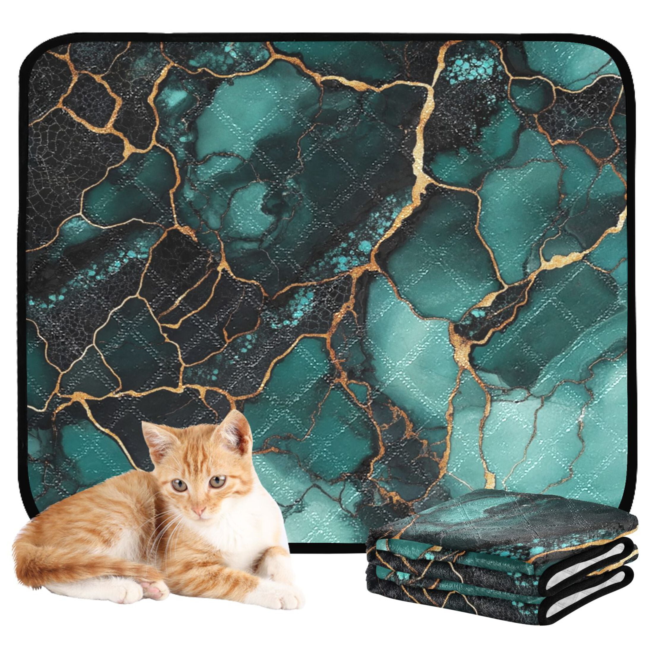 Qxltty Dark Green Gild Marbles Cat litter Pads Pet Set of 2 Diaper Mats Center Anti-leakage Layer Absorbent Soft and Comfortable