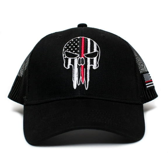 Posse Comitatus Skull Thin Red Line USA Flag Adult One-Size Cap Hat Black