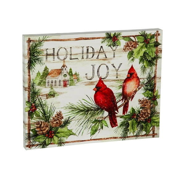 LED Canvas Wall Décor, 20"W x 16"H, Holiday Church with Cardinals, 20'' x 1.5'' x 16'' inches