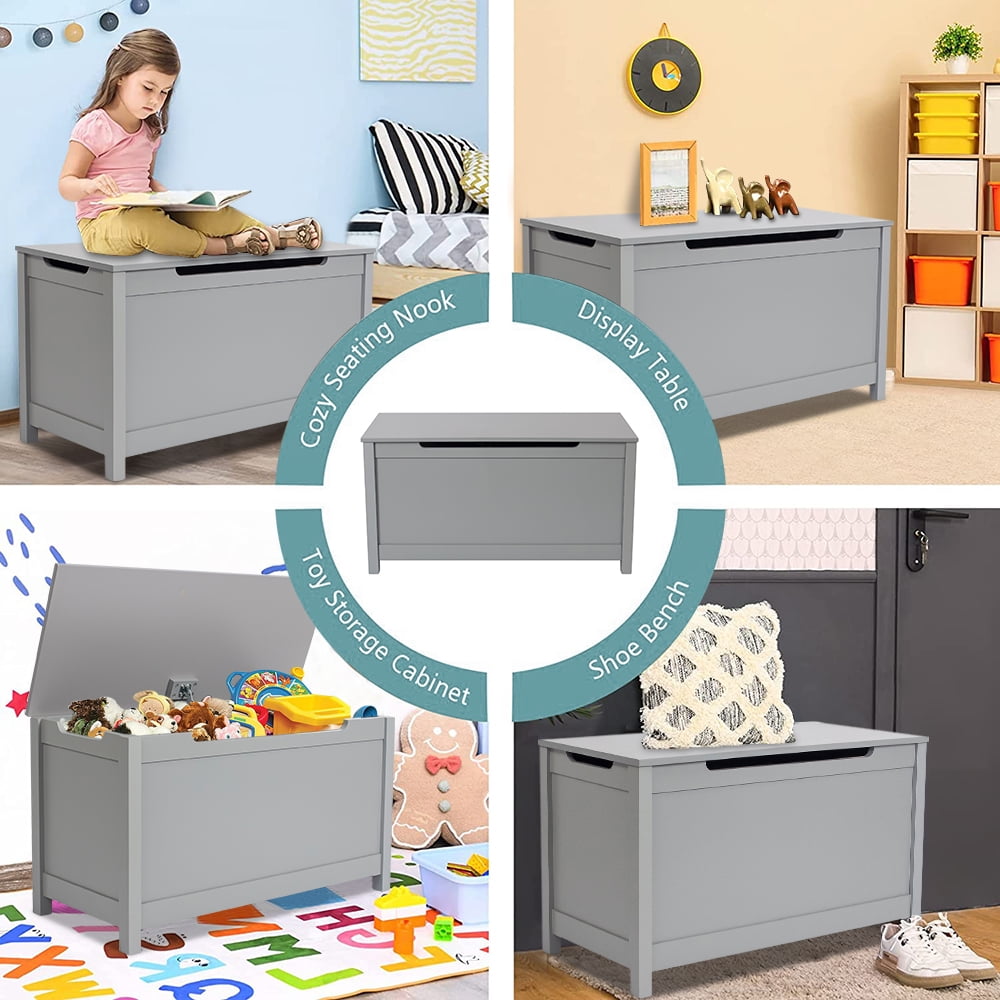 BTMWAY Kids Storage Bench with Safety Hinges and Large Capacity, Gray
