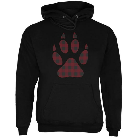 Autumn Buffalo Plaid Bear Claw Paw Mens Hoodie Black LG