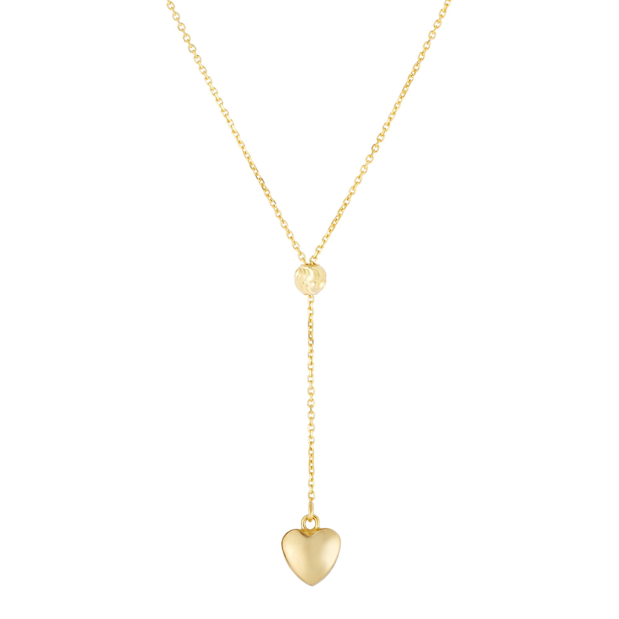 14K Yellow Gold Shiny Heart Drop on Link Necklace with Lobster Clasp:Stationary Bead. Not Moveable!! by Goldia