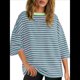 thumbnail image 3 of Camisetas de Rayas de Gran Tamaño para Mujer, Blusas Holgadas de Cuello Redondo y Corta, Blusa Informal de Verano Y2K 2025, Camiseta Básica Verde L, 3 of 9