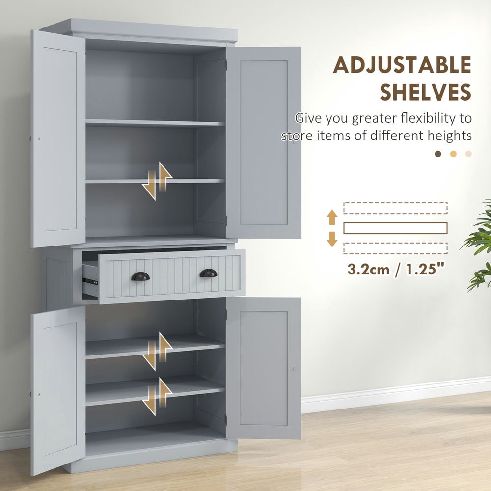 GVN Kitchen Pantry,72" Kitchen Pantry Cabinet, Freestanding Tall Storage Cabinet, Traditional Kitchen Cabinet, Gray