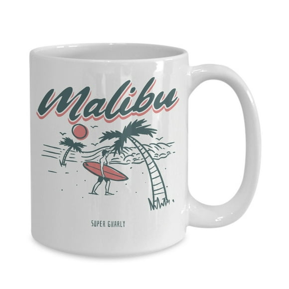 Vintage Surf Super Gnarly Malibu Beach Surfer White Gift coffee mug