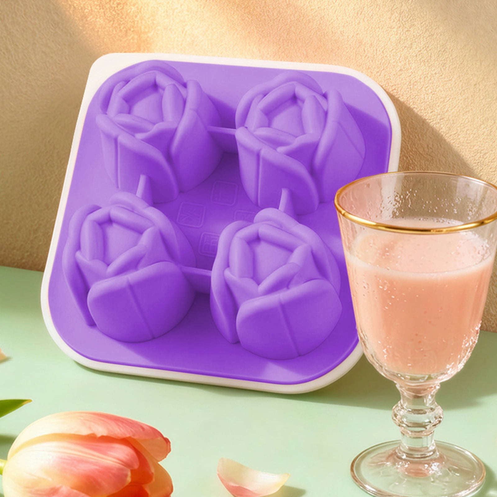 Werulen Flower Shape Silicone Ice Mold Flexible Reusable Easy Release Clean,Household Kitchen Freezer Drink Beverage Making,Ice Tray Mold,Ice Making Box,Kitchen Freezer Accessory