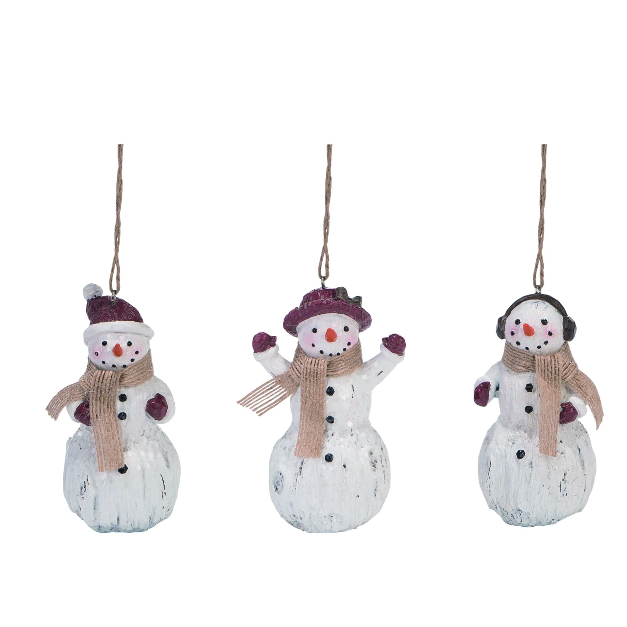 Red And White Snowman Ornaments 3 Piece