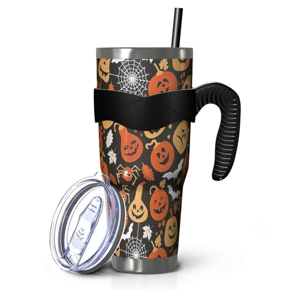 40oz Tumbler,Autumn Halloween Pumpkin Pattern Insulated Tumblers with Removable Handle,Stainless Steel Double Vacuum Coffee Tumbler Cup with Straw for Home,Office,Travel,Party