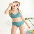 thumbnail image 5 of GYRATEDREAM Girl's Cute Two Piece Swimsuit V Neck Spaghetti Strap Wireless Bikini Set Kids Tankini Bathing Suit Sport Swimwear for 8-9Y Green, 5 of 9