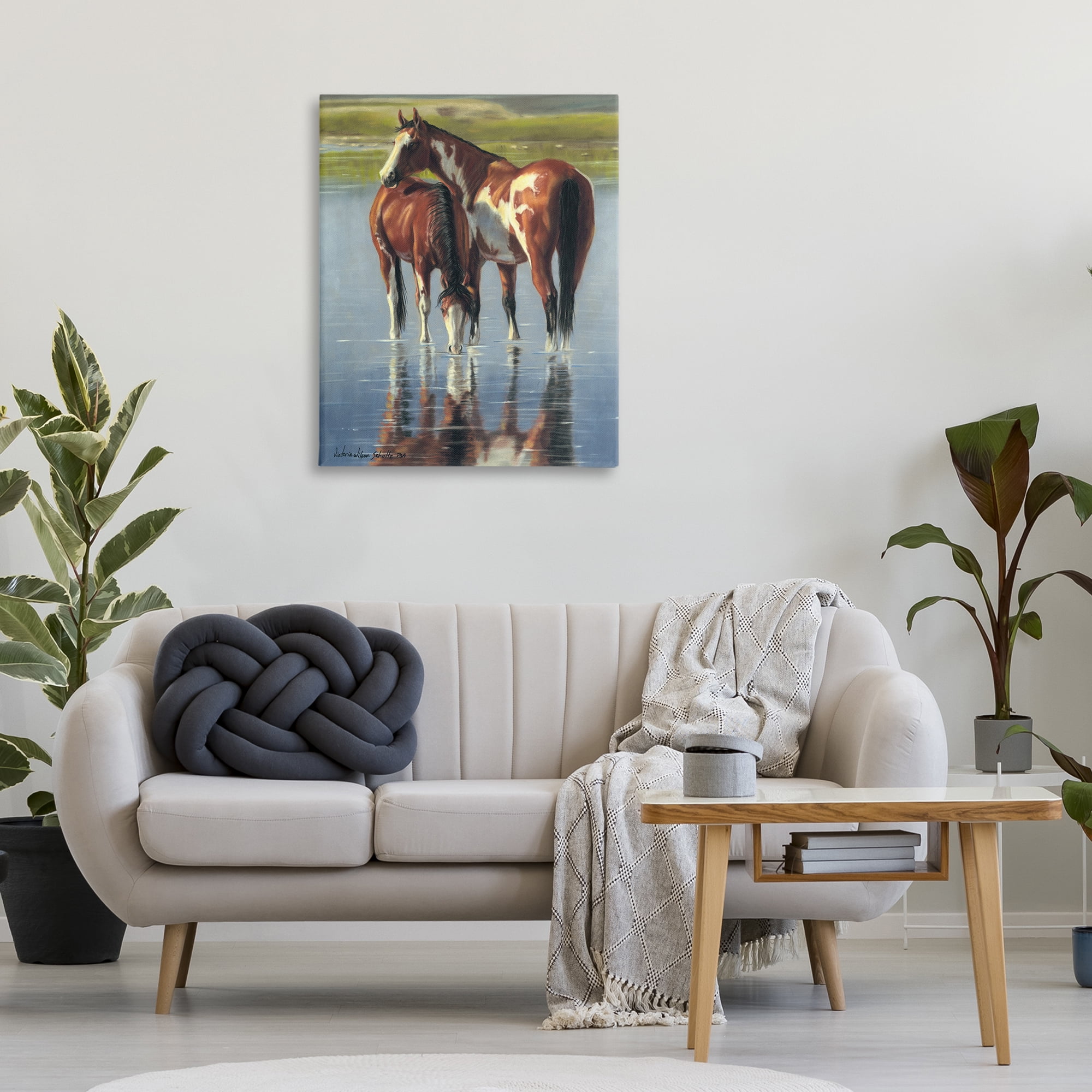 Stupell Industries Horse & Foal Splashing Animals & Insects Painting Gallery Wrapped Canvas Art Print Wall Art, 30 x 40