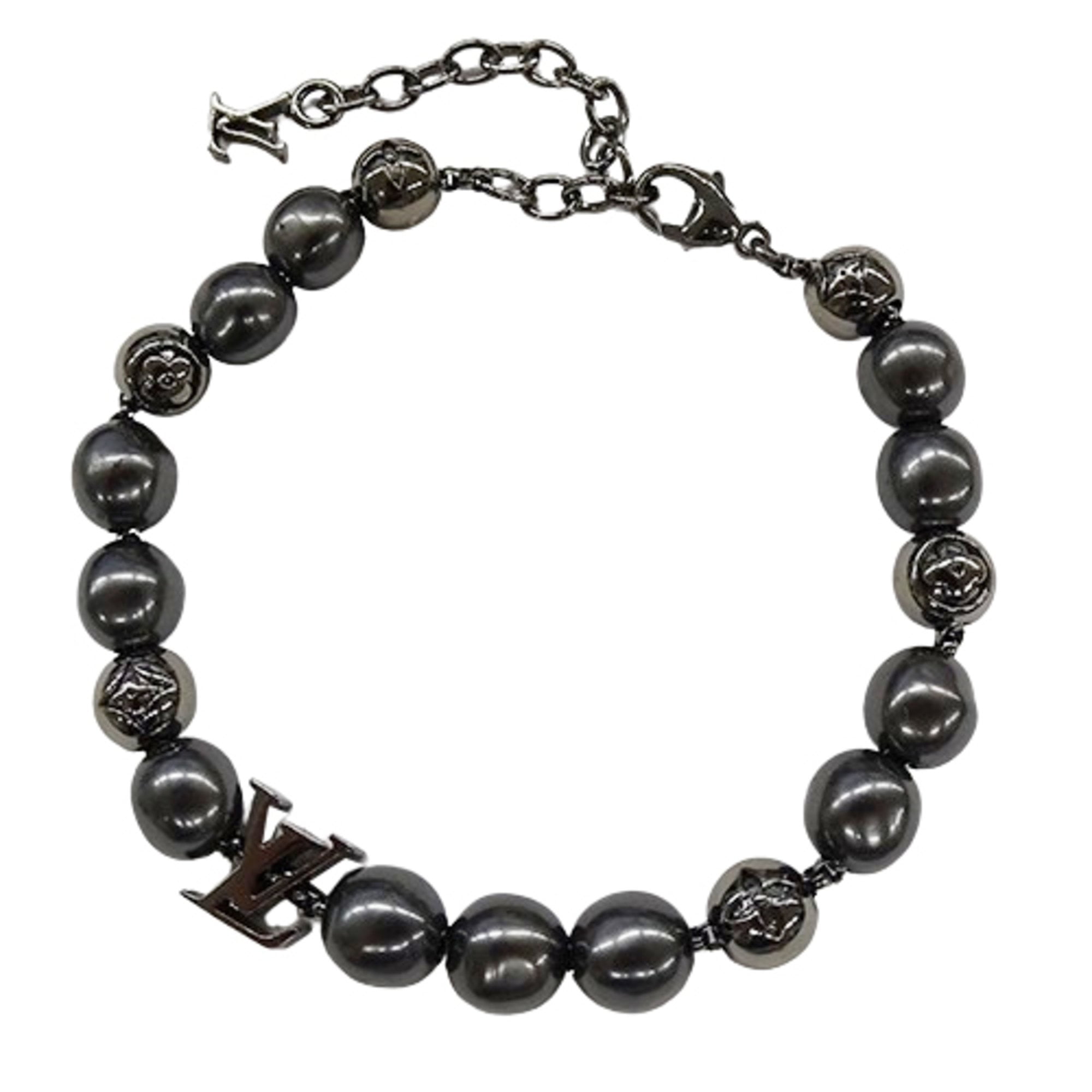 Pre-Owned Louis Vuitton Men's Monogram Pearl Bracelet in Black (M0995A AK0223) (Fair)