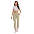 thumbnail image 6 of FRSASU Pants for Women Fashion Casual Work Pants Solid Elastic High Waisted Comfortable Fitness Yoga Cropped Pants Beige, 6 of 8