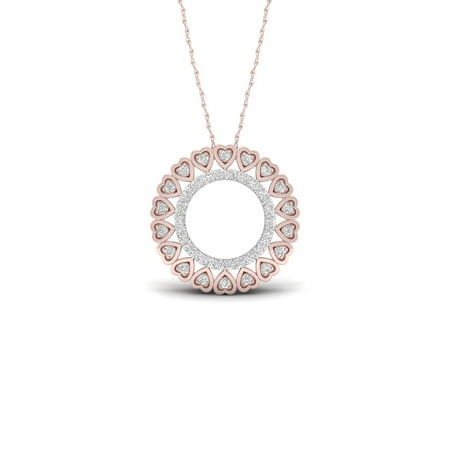 10k Gold Circle Heart Pendant - 1/6Ct TDW Diamond 10K Rose Gold Filigree Heart Circle Necklace