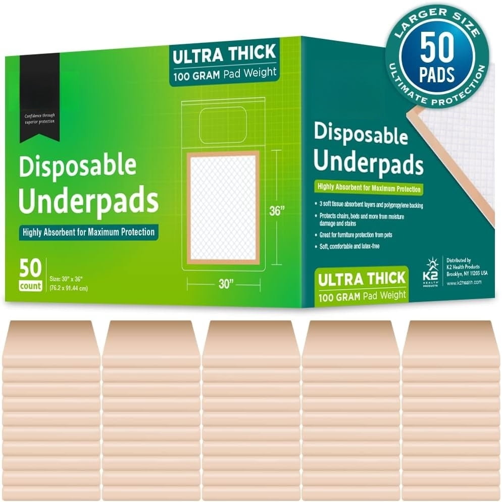 Extra Large Disposable Bed Pads 30" x 36", Super Absorbent Waterproof Underpads for Incontinence, 50-Pack with Leakproof & Odor Control, Ultra Thick for Adult Bed Protection