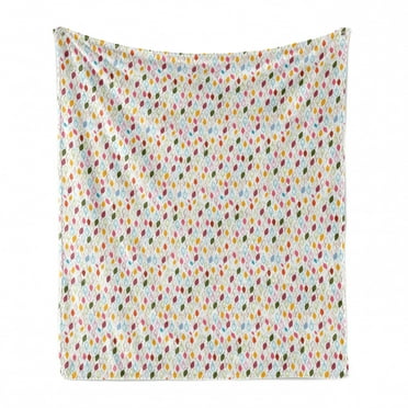 Leaves Soft Flannel Fleece Blanket, Colorful Arrangement of Nature Blossoming Abstract Tree Foliage Silhouette, Cozy Plush for Indoor and Outdoor Use, 70" x 90", White and Multicolor, by Ambesonne
