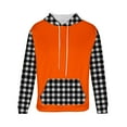 thumbnail image 6 of Momasggi Oversized Hoodies for Men Big and Tall Long Sleeve Drawstring Hooded Sweatshirt Plaid Color Block Pullover Tops Fall Winter Fleece Hoodie with Pockets Orange M, 6 of 6