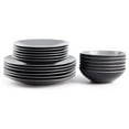 thumbnail image 2 of Stoneware Two-Tone Colors Life 18pc Dinner Set?Outside Shiny Black + Inside Matte Glaze Light Grey, 2 of 8
